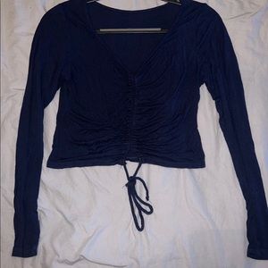 Long Sleeve Dark Blue Tied Crop Top